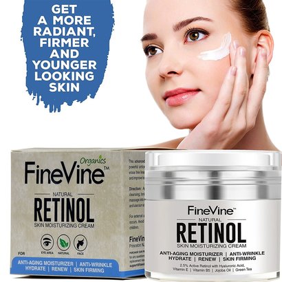 finevine natural anti-aging skin moisturizing retinol and hyaluronic acid cream - made in usa