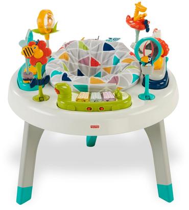 fisher-price 2-in-1 sit-to-stand activity center grows with baby from sitting to standing, seat rotate 360 degrees, baby and toddler activity table