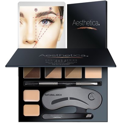 aesthetica 16 piece brow contour kit with six different shades for beautiful brows you’ve always wanted includes stencils, tweezers, brow brush, and instructions