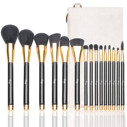 qivange 15 piece vegan brushes with super soft bristles and high quality wooden handles comes with pu leather cosmetic bag