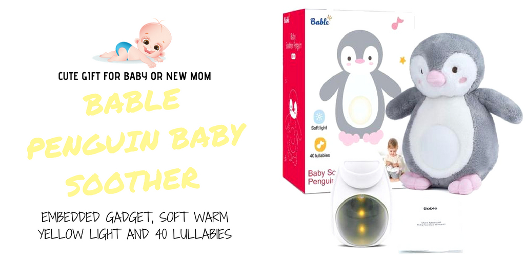 Bable Penguin Baby Soother with Embedded Gadget, Soft Warm Yellow Light and 40 Lullabies