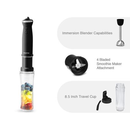 gourmia gbj190 handheld smoothie stick immersion blender with 500 ml bpa-free blender bottle and sealable drink lid with wrist strap