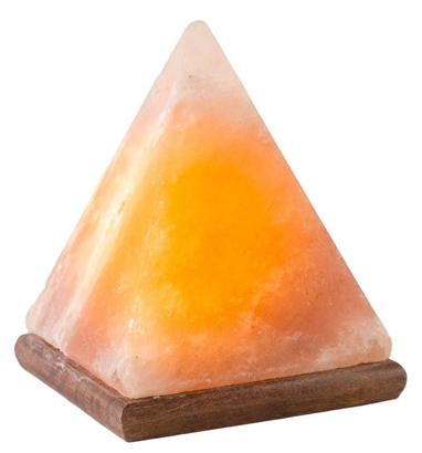 hemingweigh hand crafted pyramid shape natural himalayan rock salt lamp with wooden base and glowing light of orange and yellow