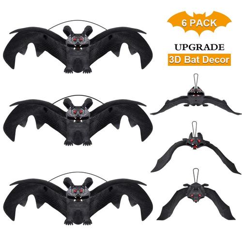 HANPURE 6 pieces Soft Rubber Halloween Bat Hanging Home Decoration