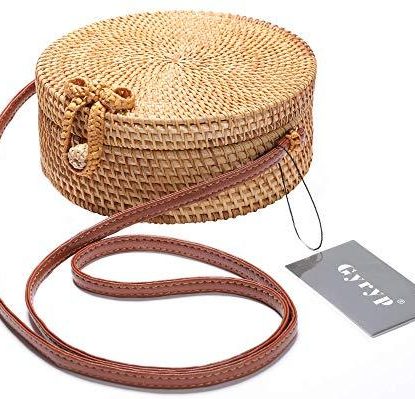 handwoven round rattan bag 100% handmade, natural, unique and chic from gyryp