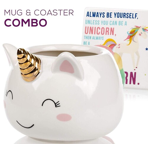 Unicorn Mug and Ceramic Coaster by Infloatables