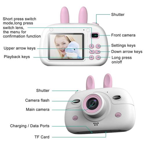 WELUV 2.4 inches Shockproof Rabbit Kids Digital Camera includes 16GB Memory Card and Adjustable Neck Lanyard