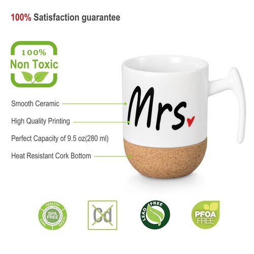 Zi-Rui Smooth Ceramic and Quality Printing Mr and Mrs 9.5 oz BPA free Coffee Mug Set for Couples
