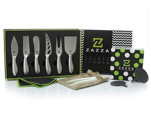 elegantly designed stainless steel cheese knives and natural slate markers set by zazza