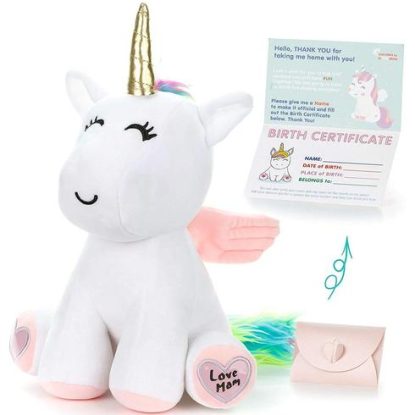 infloatables stuffed unicorn with special writeable heart paws makes special birthday gift for girls