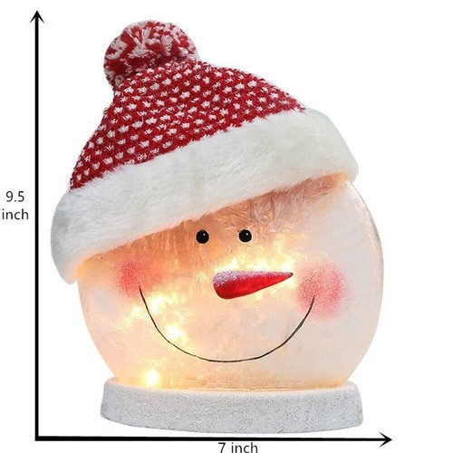 Glass Snowman Xmas LED Light Lamp with Santa Claus Fabric Hat by BOSQUEEN