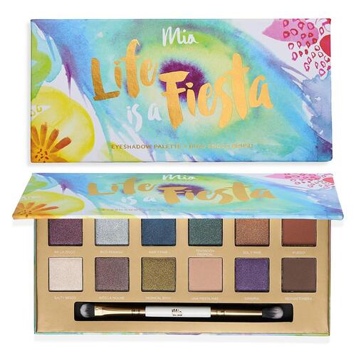 LIFE IS A FIESTA Cruelty-Free 12 Pigmented Colors Eyeshadow Palette with Dual Ended Brush by Mia del Mar