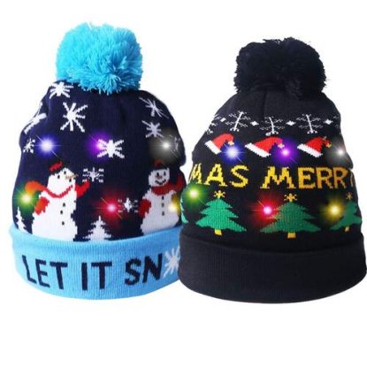 Liecho Two Christmas Hat Beanie with 6 Colorful LED flashlight