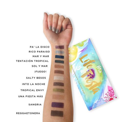 Life is a Fiesta Jojoba Oil 12 Pigmented Colors Eyeshadow Palette with Dual Ended Brush by Mia del Mar