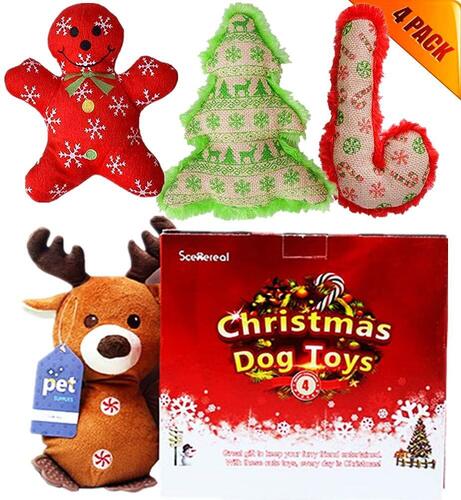 4 Pack Xmas Toy Set for Small Dogs and Cats by SCENEREAL
