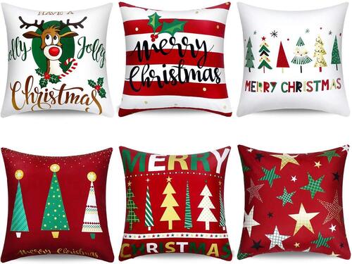 Boao 6 pcs Polyester Peach Pillow Covers with Christmas Patterns