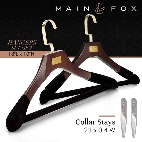 Main & Fox closet hanger set​​ includes two polished stainless steel collar stays