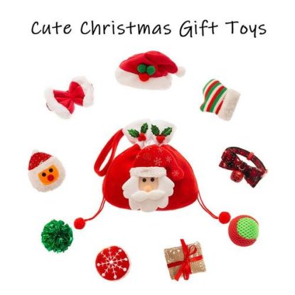 PUPTECK 9 pcs Christmas Cat Plush Toys, Balls, Hat and Tie Suit