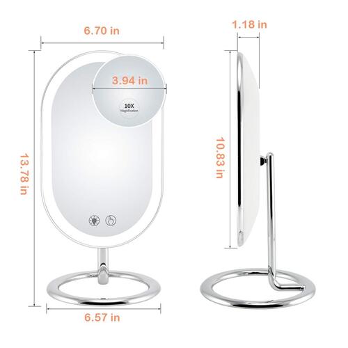 Fugetek 3 Adjustable Lighting Modes 10x Magnification Ultra Premium Glass Vanity Makeup Mirror