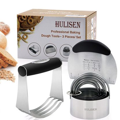 HULISEN Stainless Steel Baking Dough Tools include Dough Blender, Pastry Scraper, and Biscuit Cutter Set