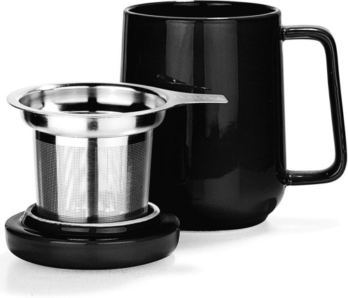 Tealyra Peak 19oz Ceramic Tea Cup with Stainless Steel Infuser, Ceramic Handle and Lid