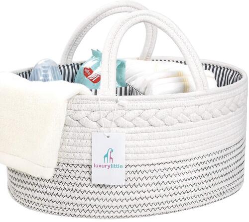 Woven Rope Nursery Storage Bin Diaper Caddy for Baby Boys and Girls by Luxury Little