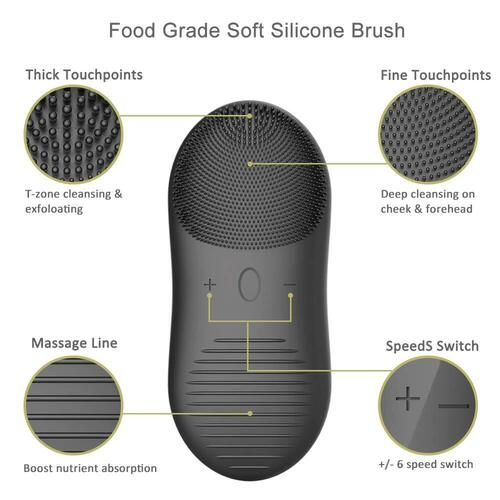 XNUO IPX7 Waterproof Men's Silicone Sonic Facial Cleansing Brush with 12 Adjustable speeds and Wireless charging base