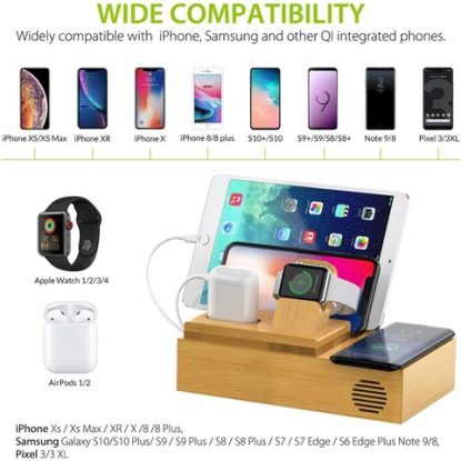 CHGeek Bamboo Wireless Charging Station with 4 USB Ports for Multiple Devices