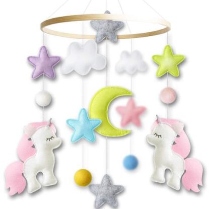 GIFTSFARM Unicorn, Stars, and Clouds Baby Crib Mobile with Strong Silk Cord, and Organic Hypoallergenic Felt