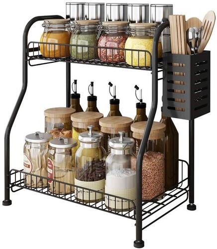 Junyuan metal two-tier counter organizer spice rack with rectangle basket