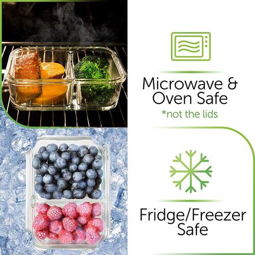 Prep Naturals Dishwasher Safe 24 oz Leak Proof Borosilicate Glass 10 piece Food Storage Containers with 10 Lids