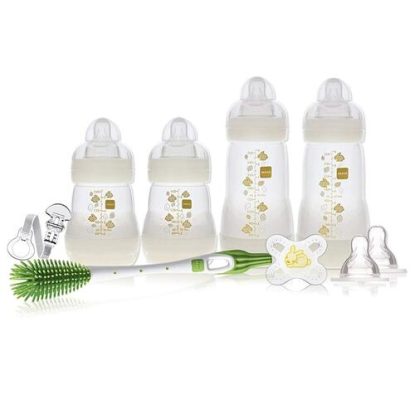MAM BPA Free Infant Basics Gift Set include Two Anti-Colic Bottles, Two Nipple, Bottle Brush, Pacifier and Pacifier Clip