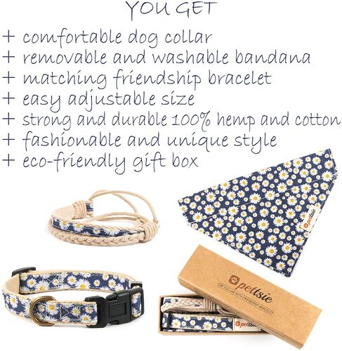 Pettsie 100% Hemp and Cotton Dog Collar with Friendship Bracelet and Bandana a Very Cute Dog Gift