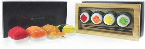 munchiecat 8pcs plush sushi toy set for cats in gift box