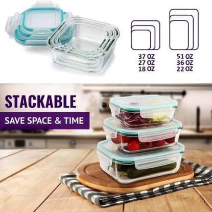 Brizzles 6 piece High Quality Borosilicate Glass Food Containers with BPA Free Lids with Smart Flap