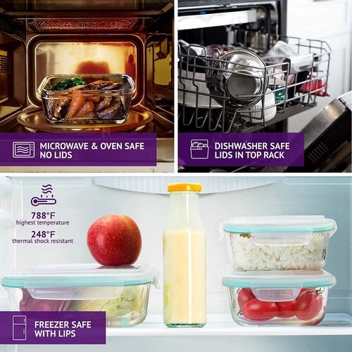 Brizzles Microwave and Oven Safe Borosilicate Glass Food Containers 6 piece Set
