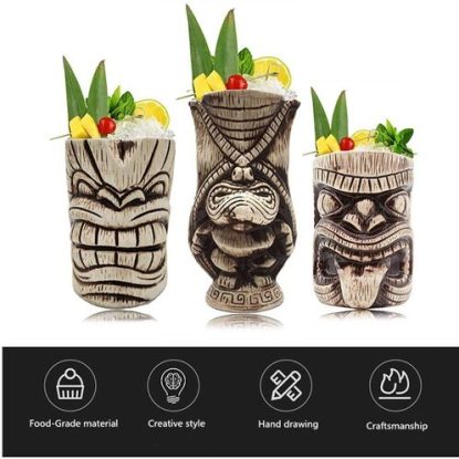 LINALL 3 piece Ceramic Cocktails Tiki Mug Set