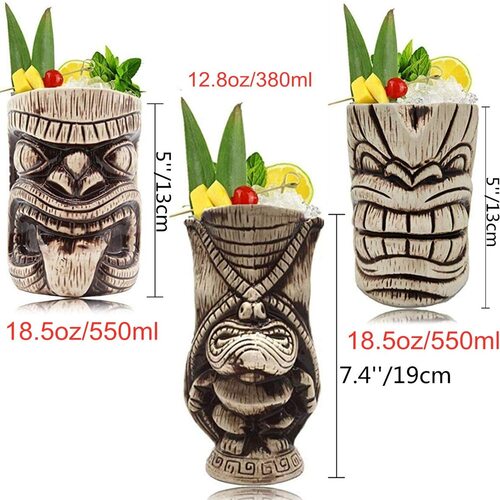 LINALL Ceramic Tropical Tiki Party Mugs Set