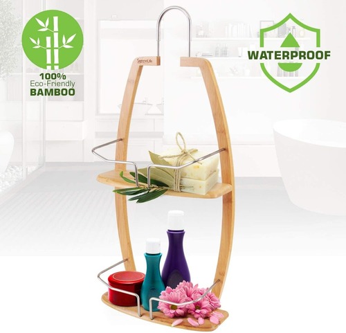 SereneLife 2 Tier Waterproof and Natural Bamboo Bathroom Wall Organizer