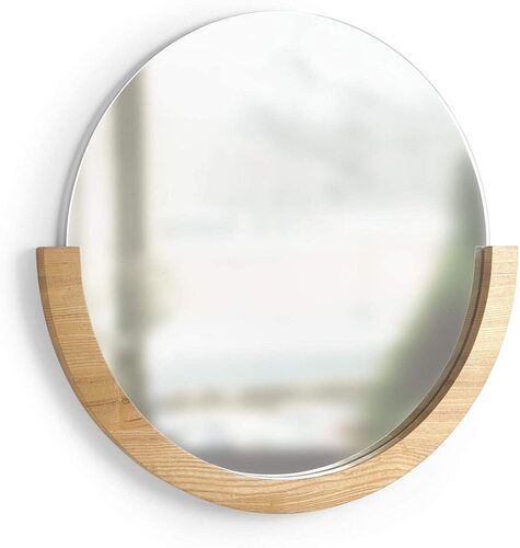 Umbra Mira Decorative Circular Mirror with wood frame and semi circle shape