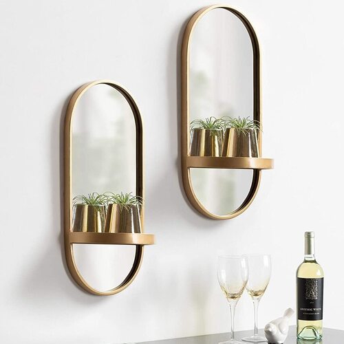 Kate and Laurel Estero Collection Decorative Capsule Mirror with Rounded Shelf