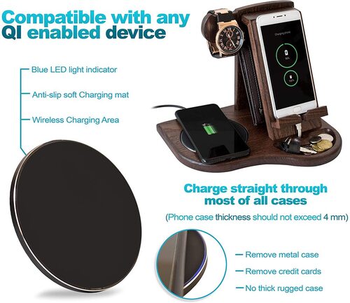 TESLYAR wood phone docking station with two charging modes