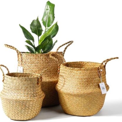 POTEY 3 piece Hand Woven Plant Basket with Handles