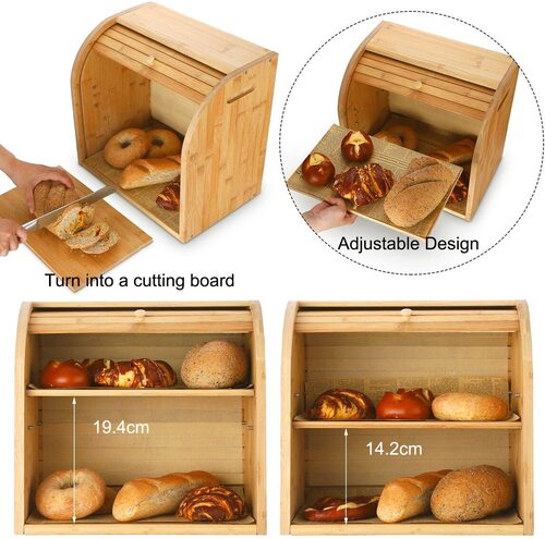 G.a HOMEFAVOR Bamboo Bread Box with removable middle panel and wooden knob