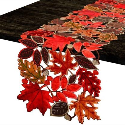 Simhomsen Embroidered Colorful Leaves Table Runner