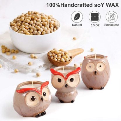 Hsuner 3 pcs 100% Pure Soy Wax Scented Owl Candles Gift Set