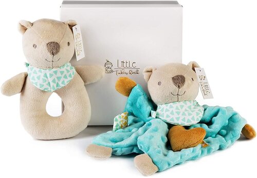 Little Tinkers World Baby Security Blanket & Cute Stuffed Bear Rattle Newborn Shower Gift