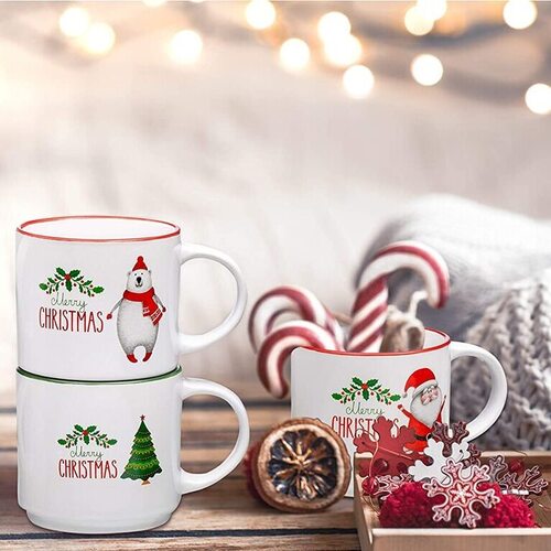 Bruntmor 14 oz Christmas coffee mug with fun holiday characters and designs