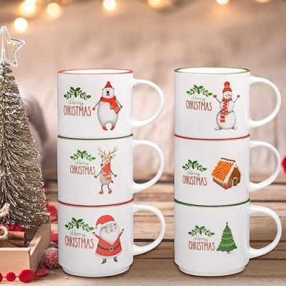 Bruntmor Set of 6 Ceramic Christmas Theme Coffee Mugs