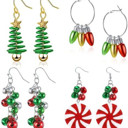Hicarer 4 pairs Christmas Design Dangle Earrings Gift for Women's
